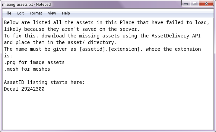 List of missing assets