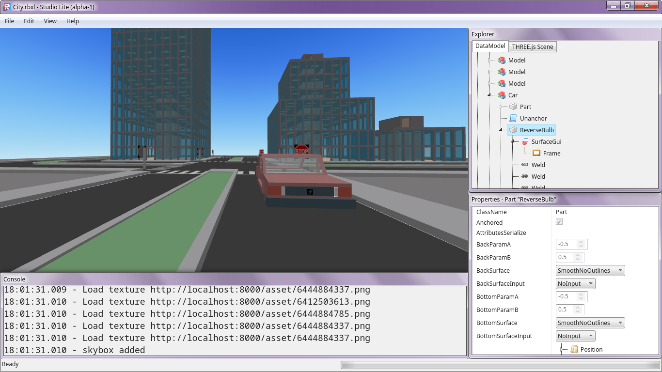 City.rbxl with a part selected in Explorer